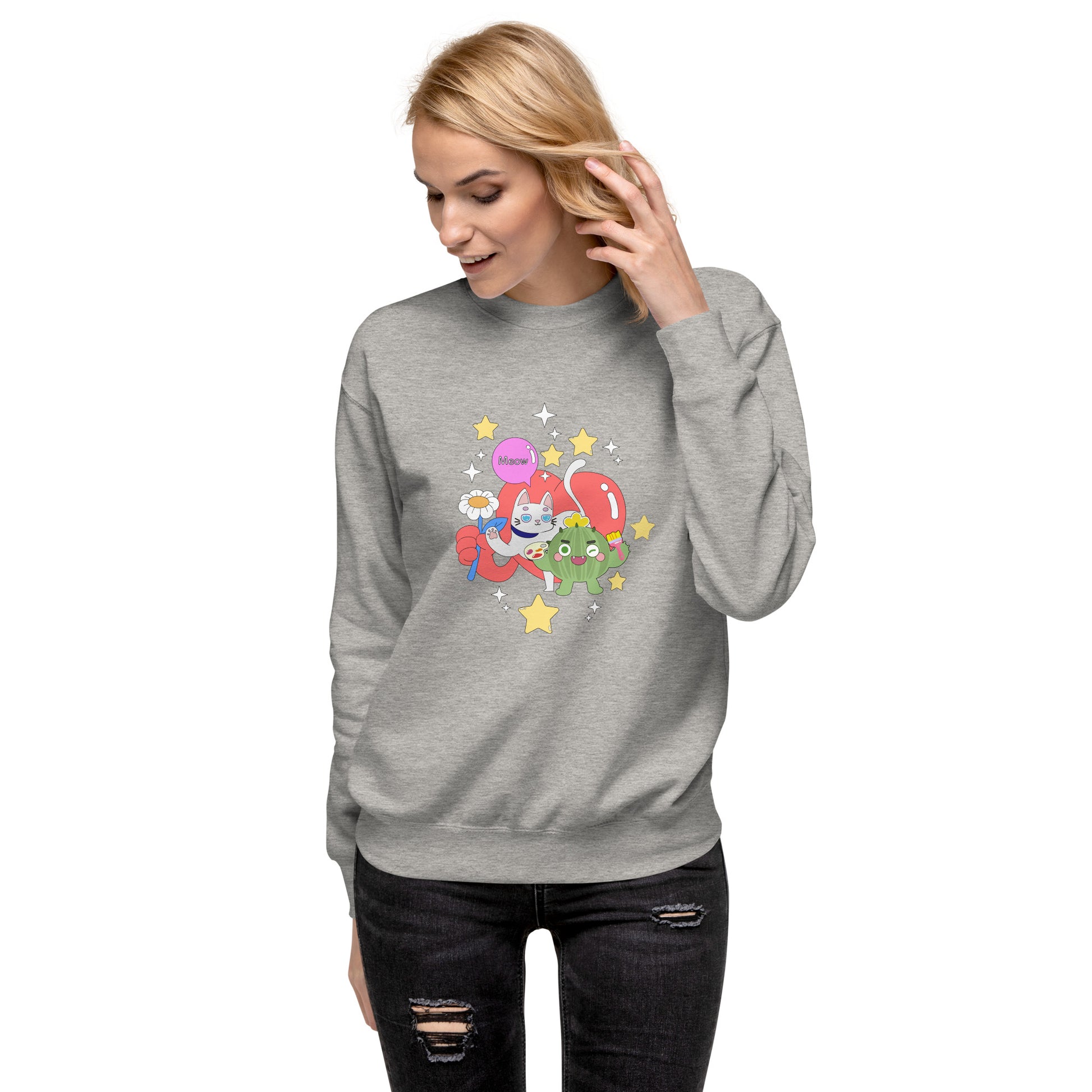中性高級衛衣 Unisex Premium Sweatshirt | Cactus with Cat Friend Spock (4 Colors)