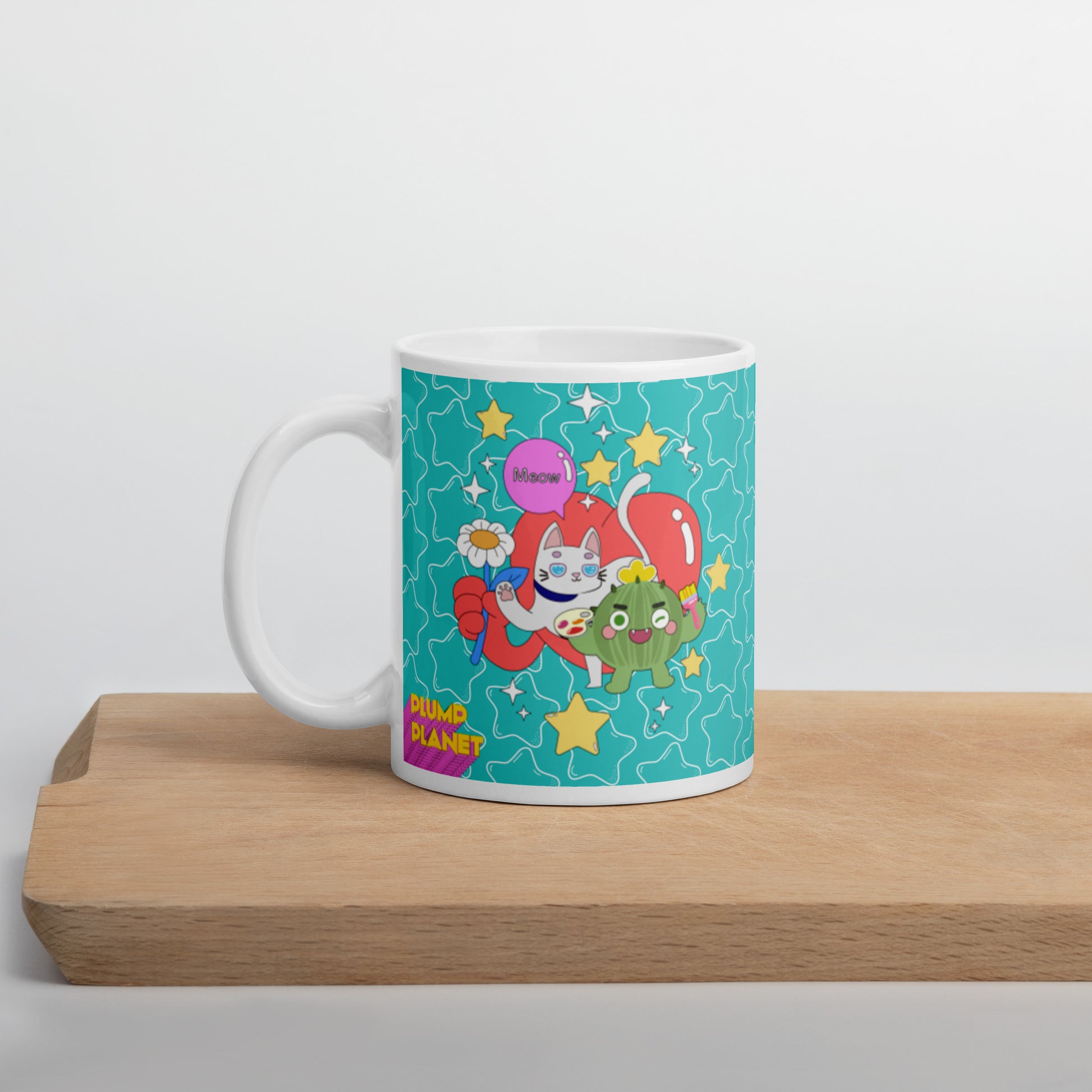 陶瓷馬克杯 Glossy Mug | Cactus playing with Cat Friend Spock