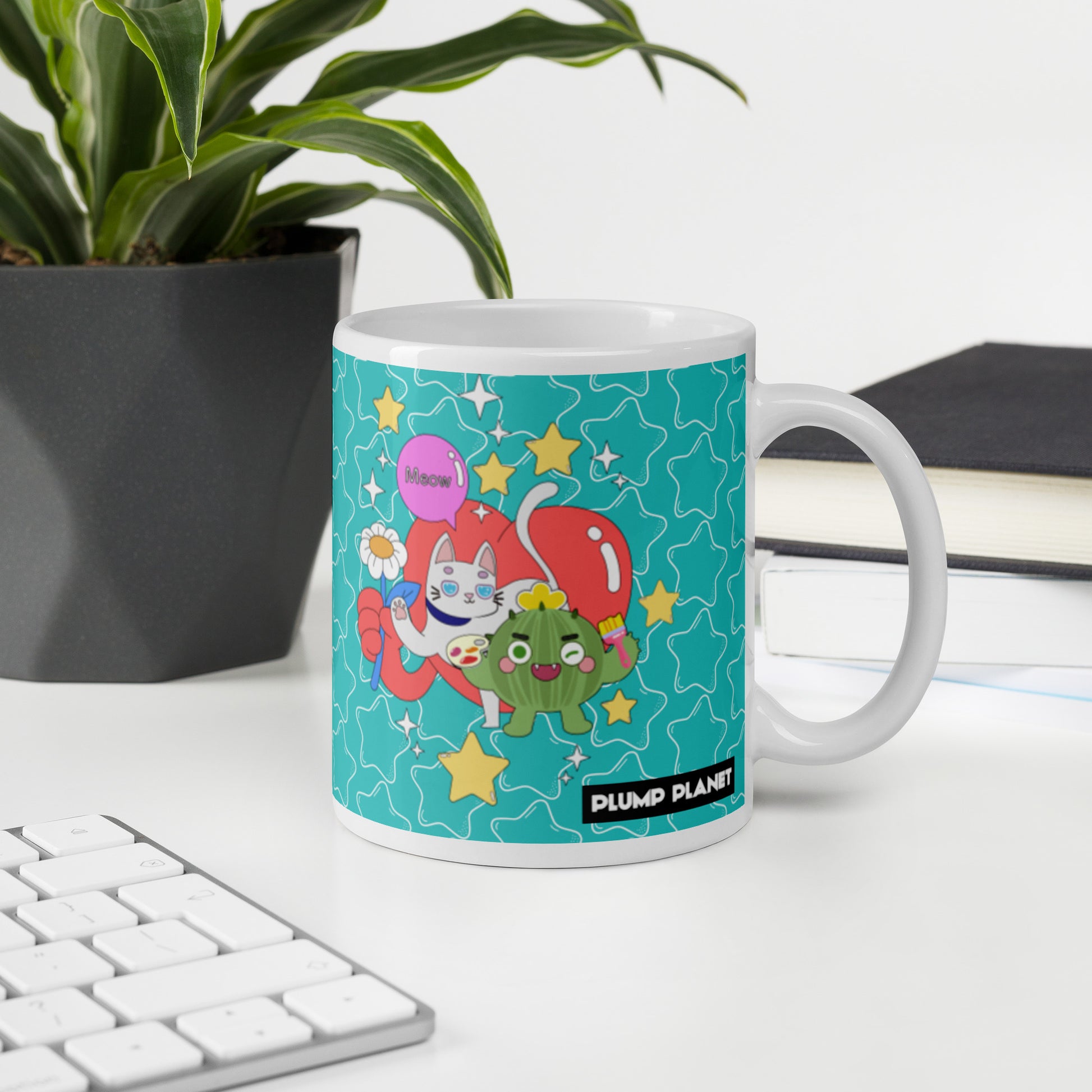 陶瓷馬克杯 Glossy Mug | Cactus playing with Cat Friend Spock