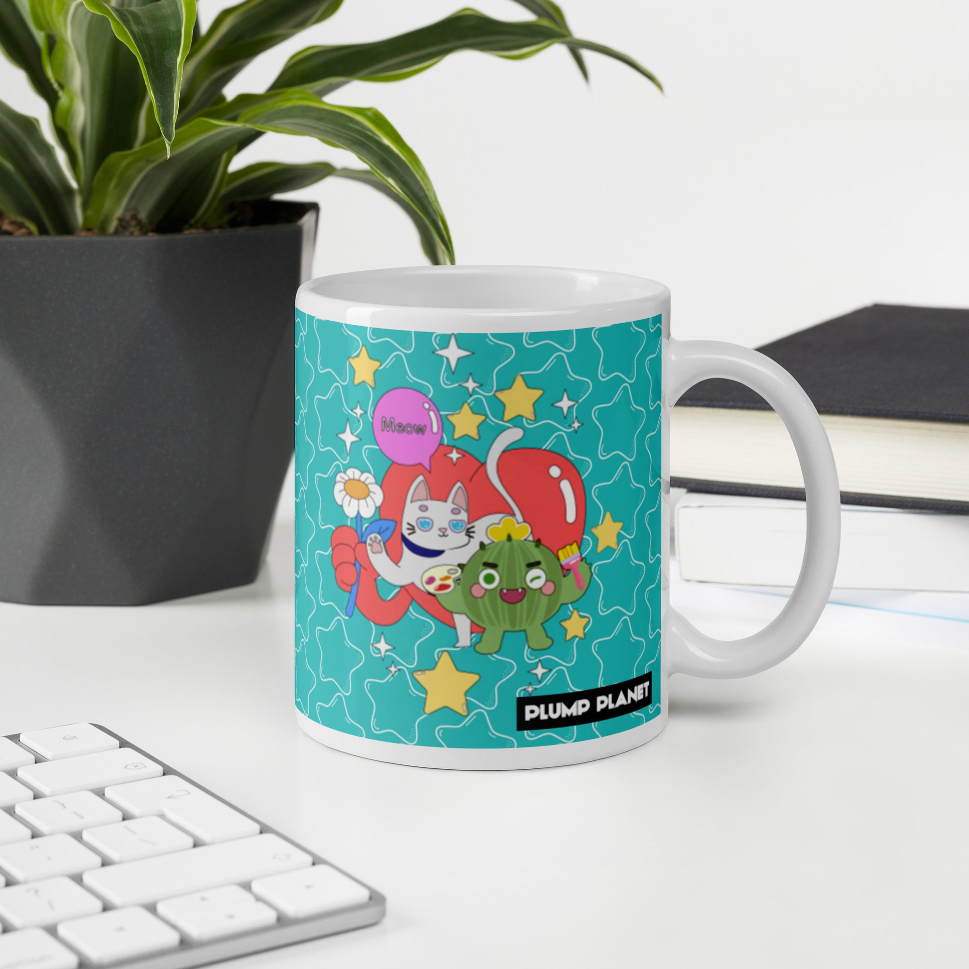 陶瓷馬克杯 Glossy Mug | Cactus playing with Cat Friend Spock