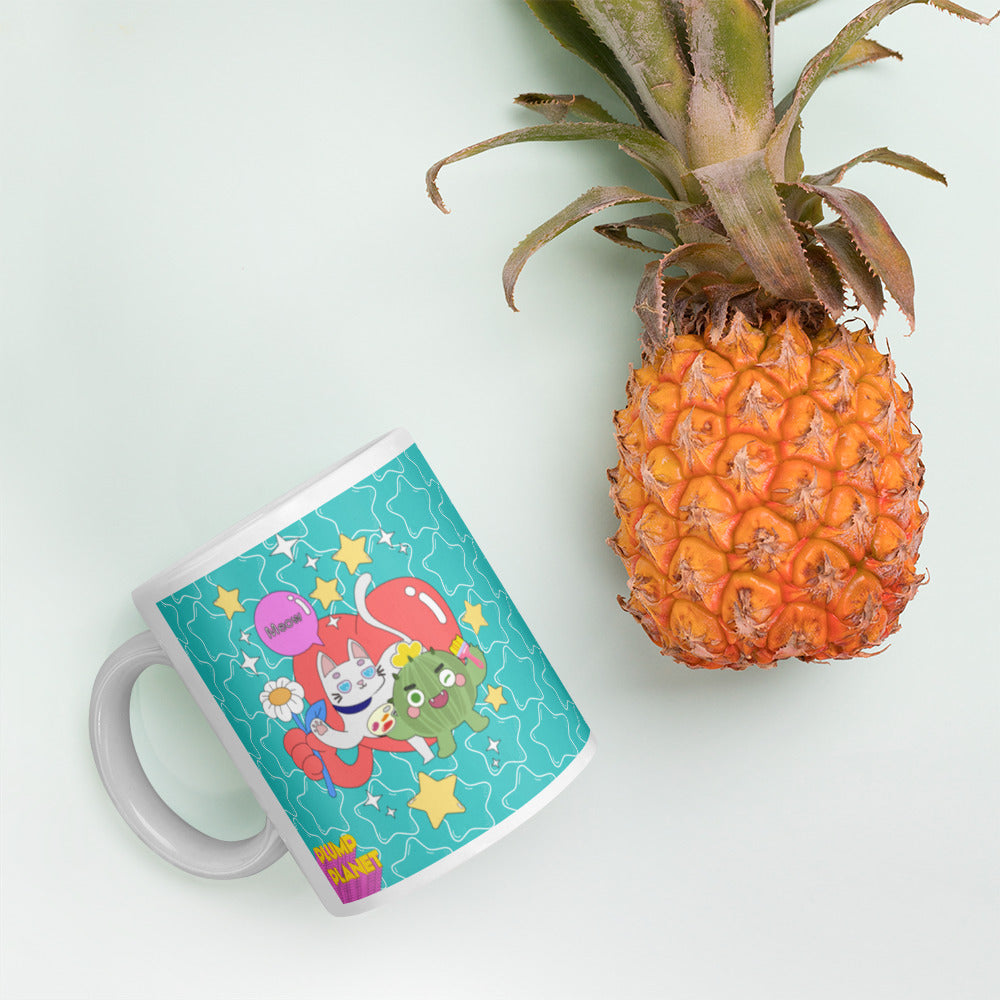 陶瓷馬克杯 Glossy Mug | Cactus playing with Cat Friend Spock