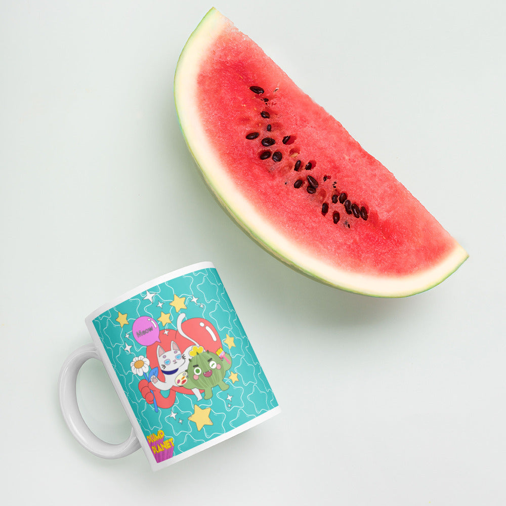 陶瓷馬克杯 Glossy Mug | Cactus playing with Cat Friend Spock