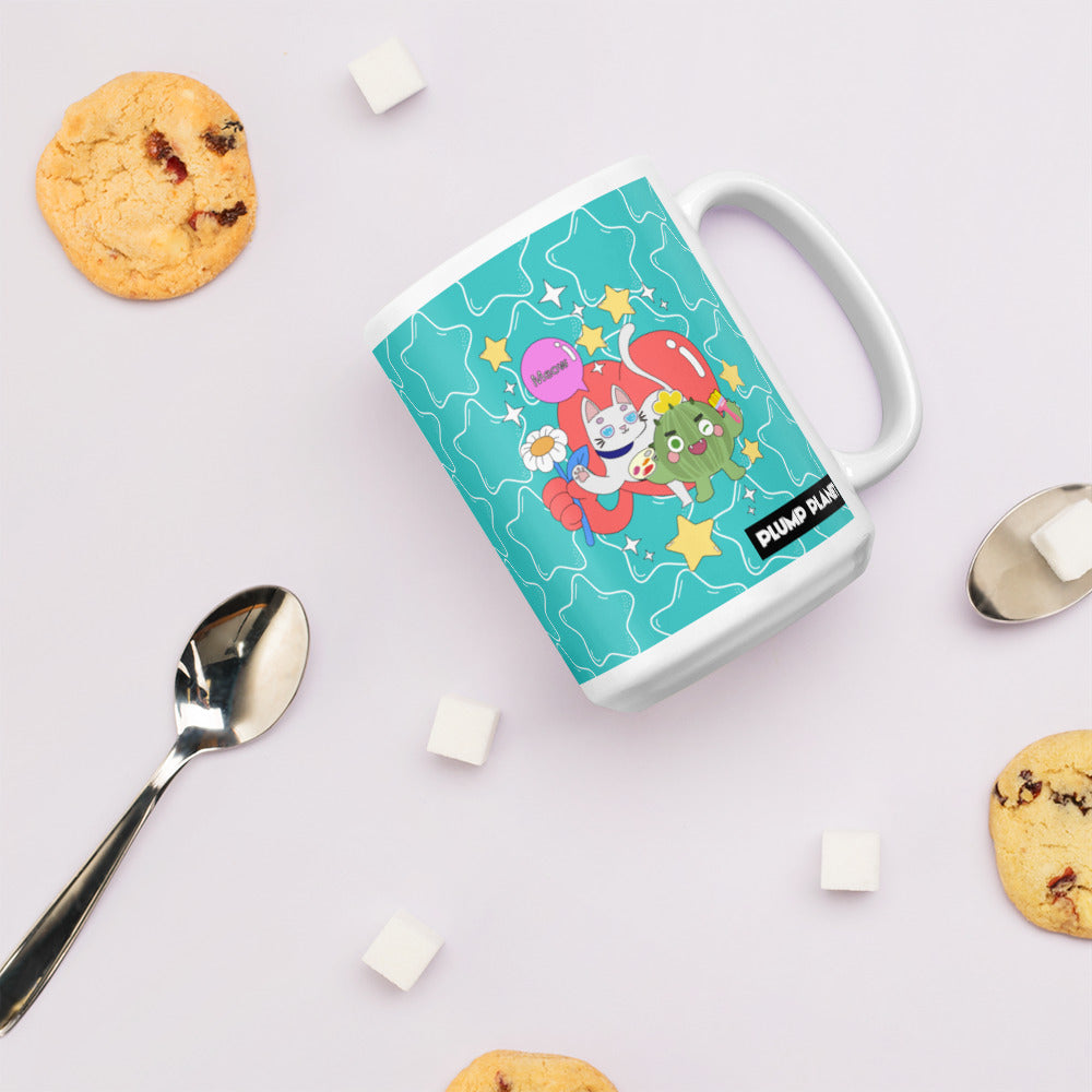 陶瓷馬克杯 Glossy Mug | Cactus playing with Cat Friend Spock