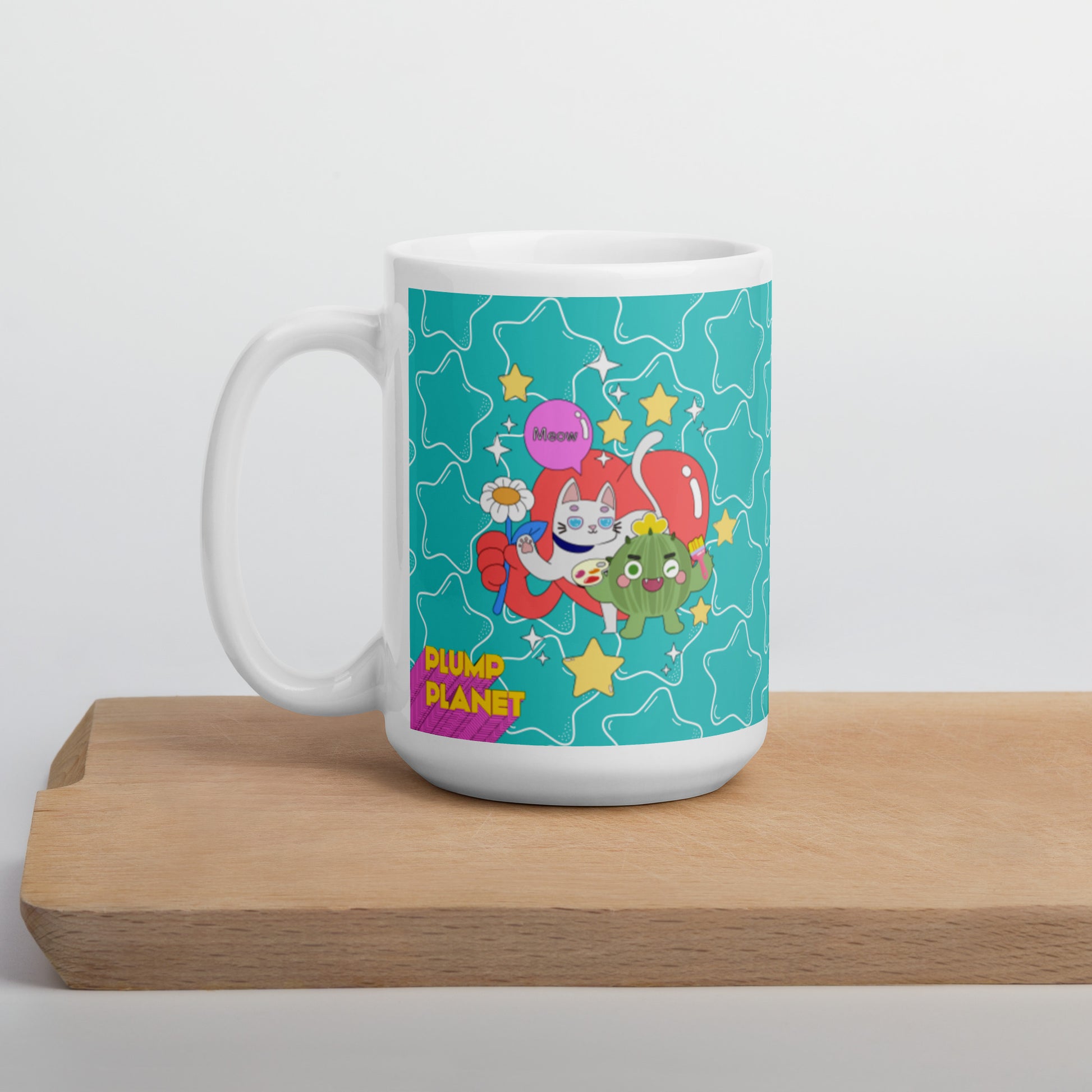 陶瓷馬克杯 Glossy Mug | Cactus playing with Cat Friend Spock