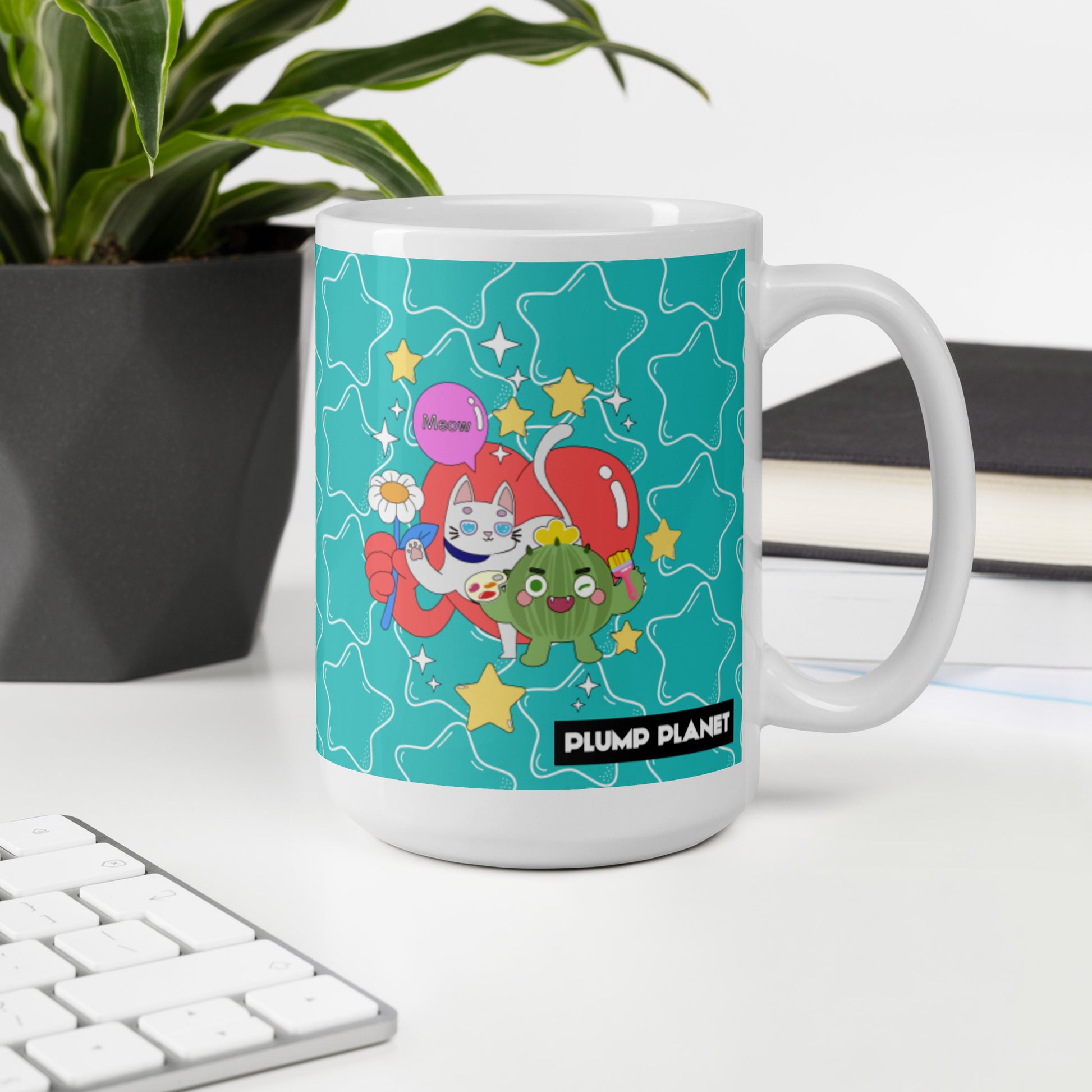 陶瓷馬克杯 Glossy Mug | Cactus playing with Cat Friend Spock